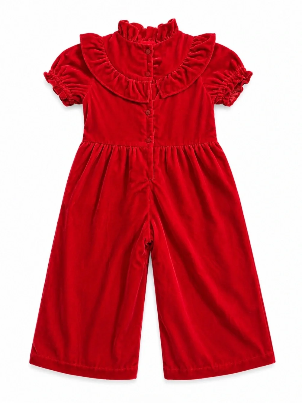 Janie and Jack Red Velvet Ruffle-Trim One-Piece Romper
